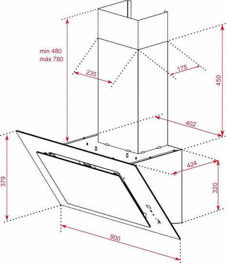 Teka DVT 98660 TBS Каминен аспиратор 90см Черен
