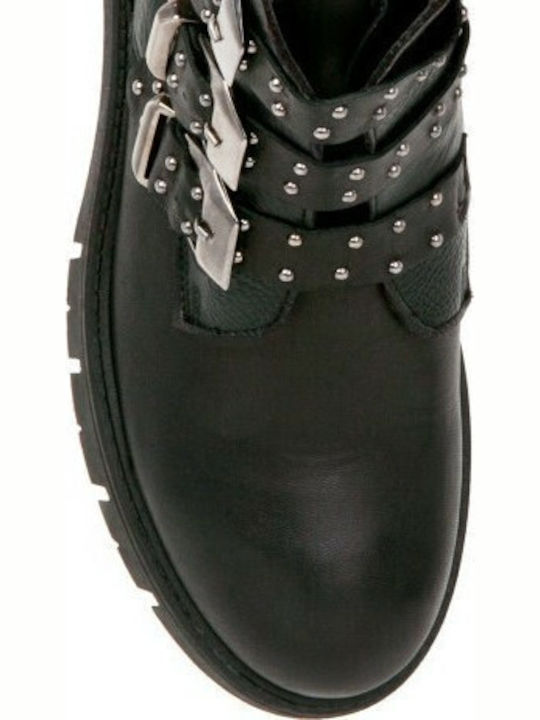 Leder Stiefeletten Damen Schwarz