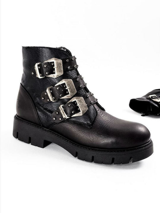 Leder Stiefeletten Damen Schwarz