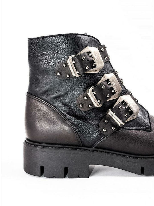 Leder Stiefeletten Damen Schwarz