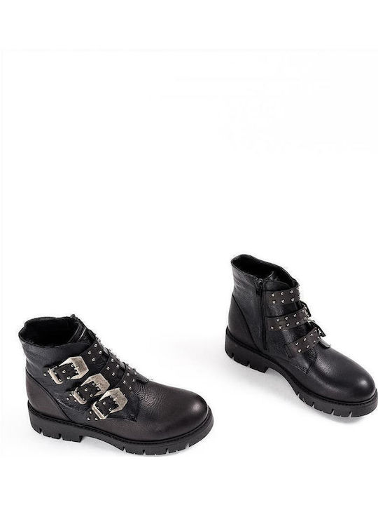 Leder Stiefeletten Damen Schwarz