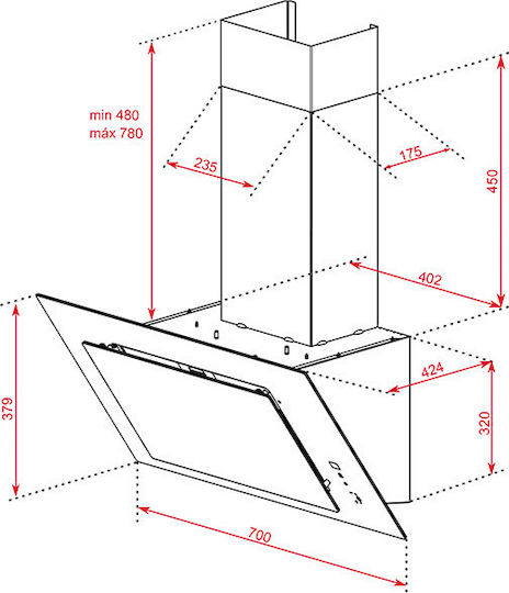 Teka DVT 78660 TBS Каминен аспиратор 70см Бял