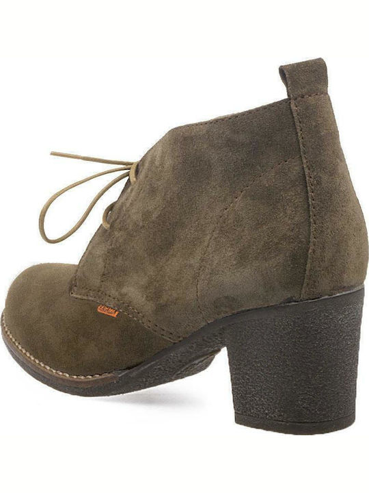 Suede Women's Ankle Boots with Medium Heel Beige