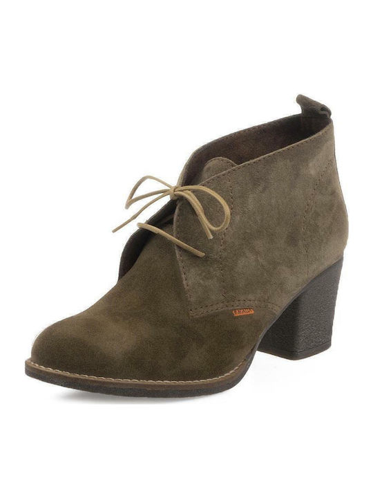 Suede Women's Ankle Boots with Medium Heel Beige