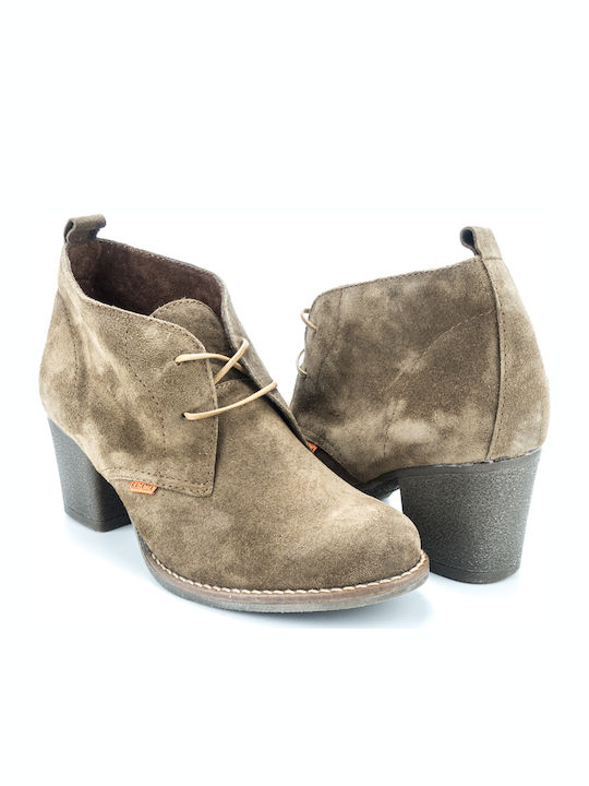 Suede Women's Ankle Boots with Medium Heel Beige