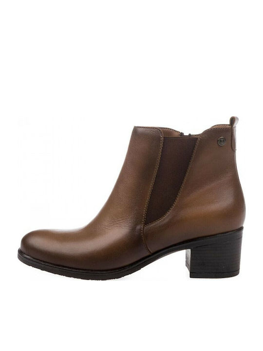 Leather Women's Ankle Boots with Medium Heel Tabac Brown