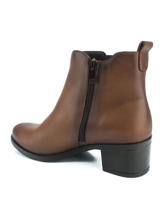 Leather Women's Ankle Boots with Medium Heel Tabac Brown