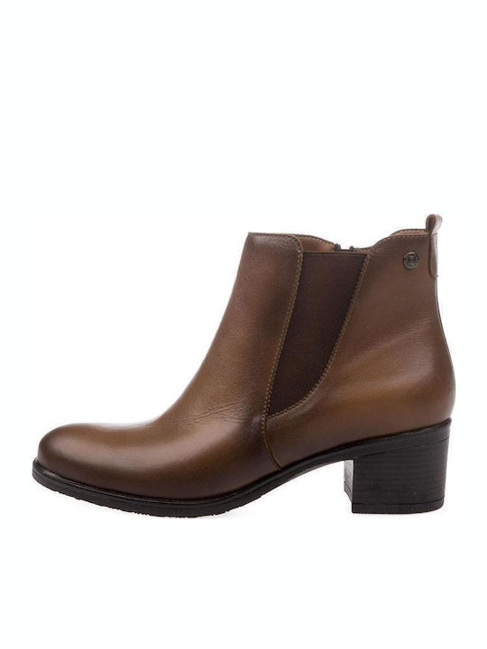 Leather Women's Ankle Boots with Medium Heel Tabac Brown