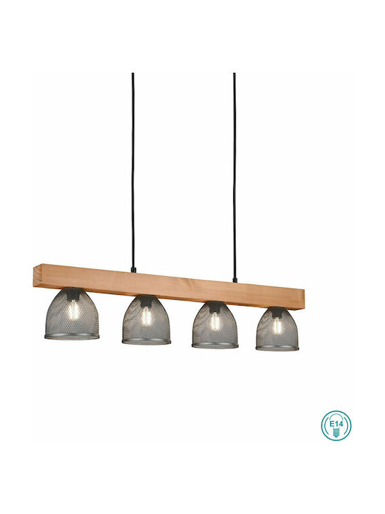 Trio Lighting Cestino Ρυθμιζόμενο Κρεμαστό Φωτιστικό Ασημί Ράγα για 4 Λαμπτήρες E14 75x150εκ.