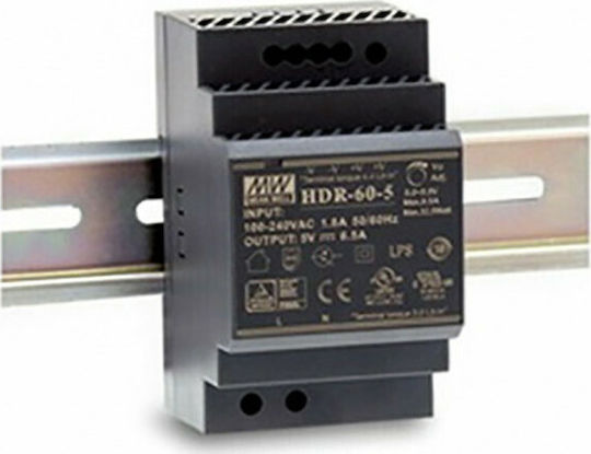 Mean Well HDR60-5 DIN Rail Power Supply 6.5A/5V/32.5W