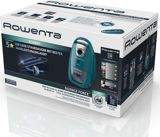 Rowenta Silence Force Allergy+ Ηλεκτρική Σκούπα 450W με Σακούλα 4.5lt Τιρκουάζ