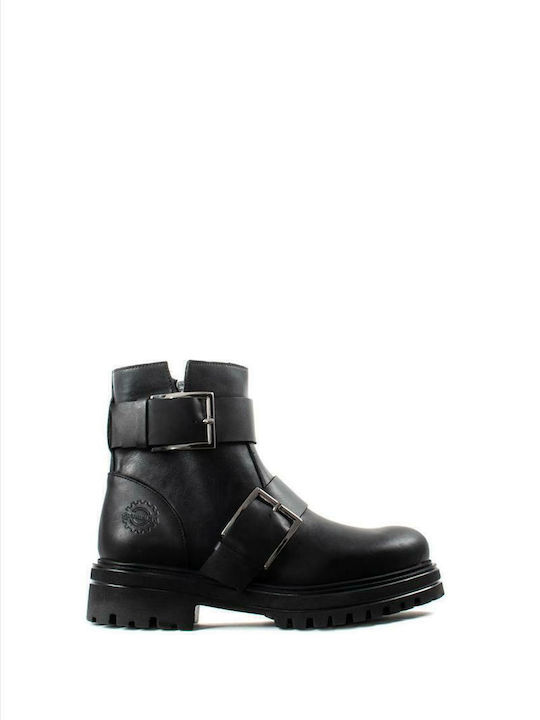 Leder Stiefeletten Damen Schwarz