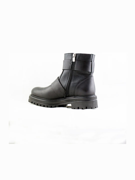 Leder Stiefeletten Damen Schwarz
