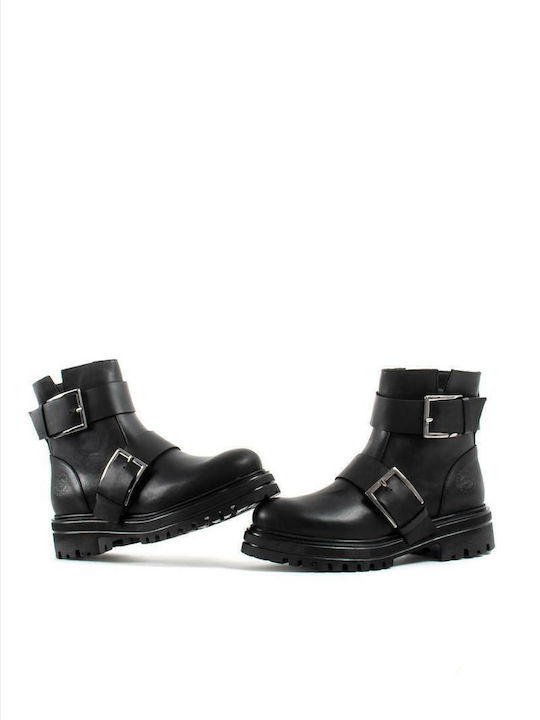Leder Stiefeletten Damen Schwarz