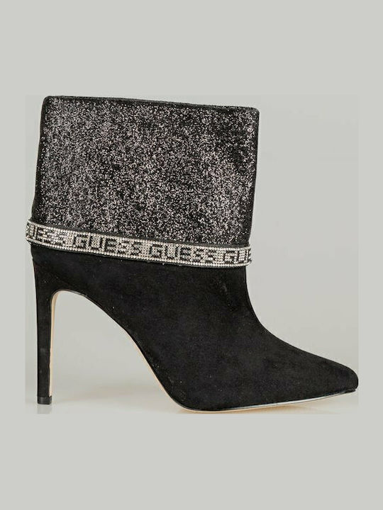 Teegana Suede Γυναικεία Μποτάκια με Ψηλό Τακούνι Μαύρα