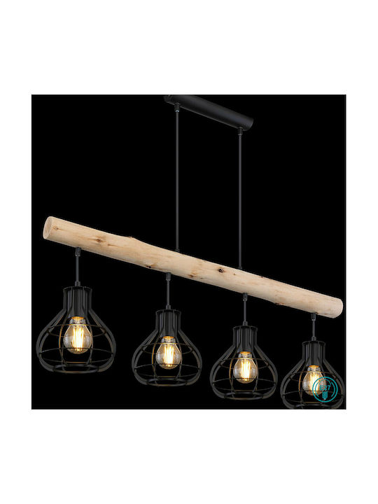 Globo Lighting Clastra Pendant Light Black Rail for 4 Bulbs E27 90x18x120cm