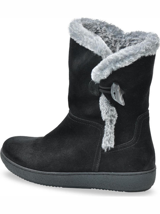 Suede Women's Ankle Boots Platform & Fur Black