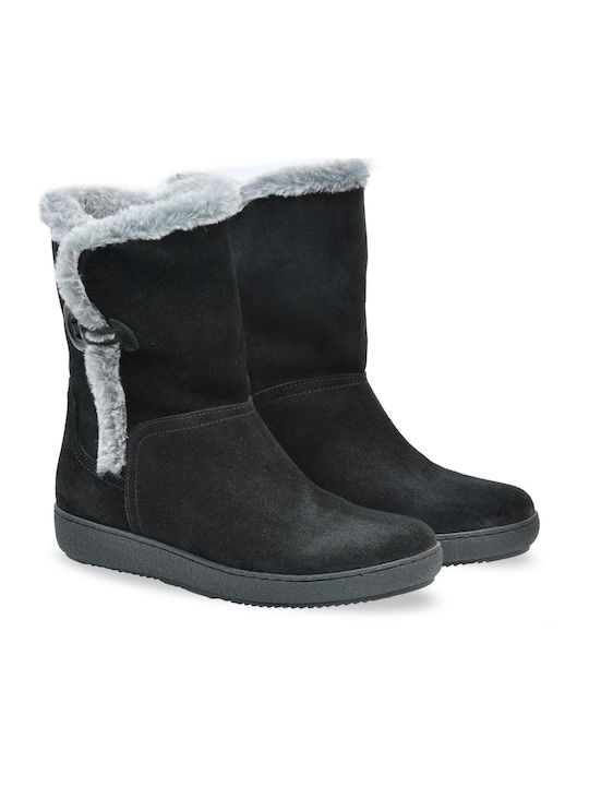 Suede Women's Ankle Boots Platform & Fur Black