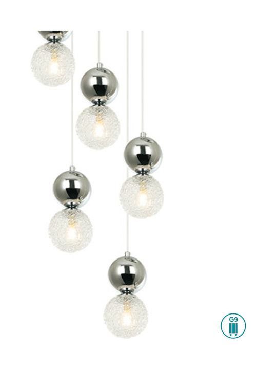 Viokef Sylia Pendant Light Silver Ball for 5 Bulbs G9 36x360cm