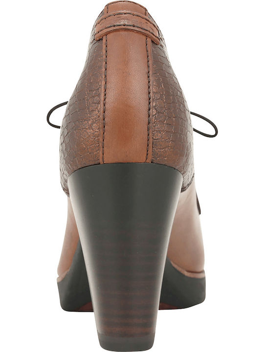 Leather Women's Oxford Boots with Medium Heel Brown
