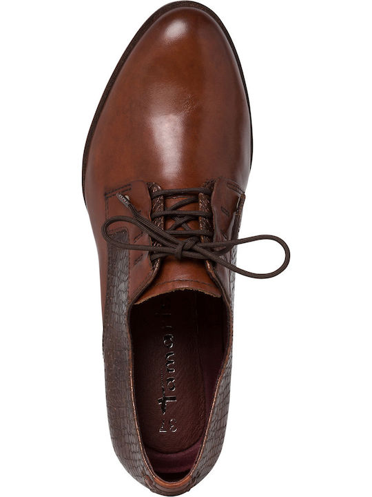 Leather Women's Oxford Boots with Medium Heel Brown