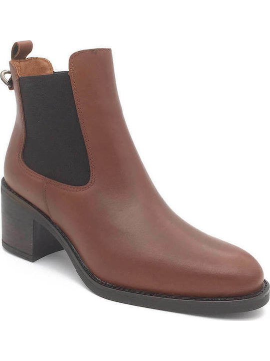 Leather Women's Chelsea Boots with Medium Heel Tabac Brown