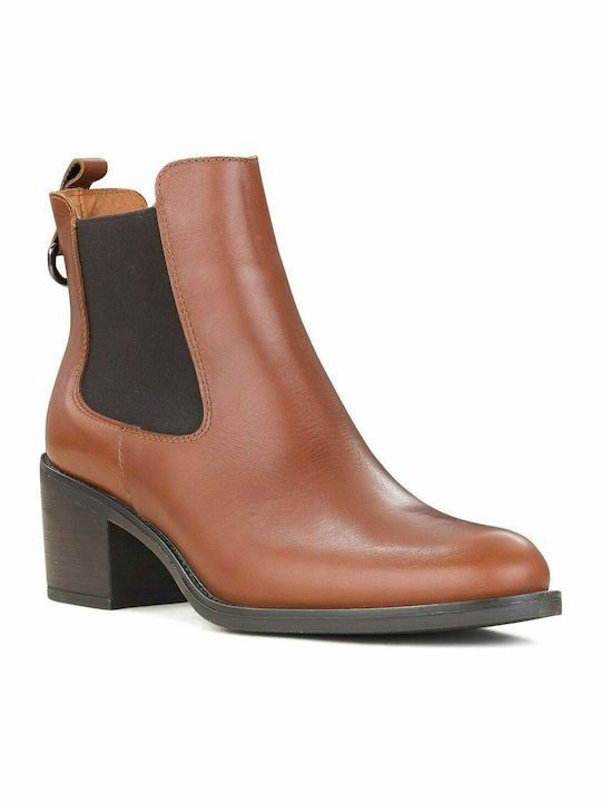 Leather Women's Chelsea Boots with Medium Heel Tabac Brown