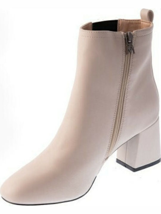 62555 Damen Chelsea Stiefeletten mit mittlerem Absatz Beige