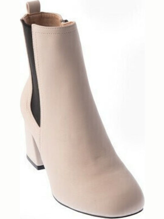62555 Damen Chelsea Stiefeletten mit mittlerem Absatz Beige