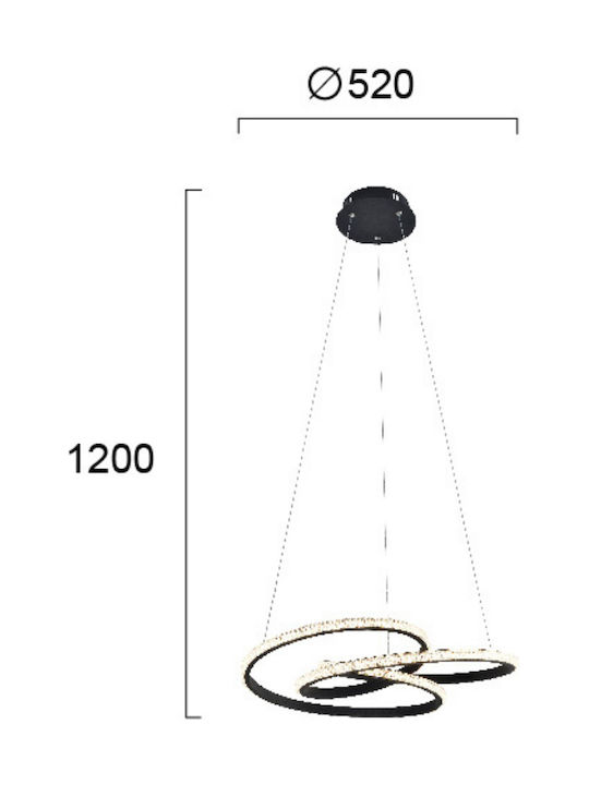 Viokef Berlin Pendant Light Black with Crystals 52x520x120cm