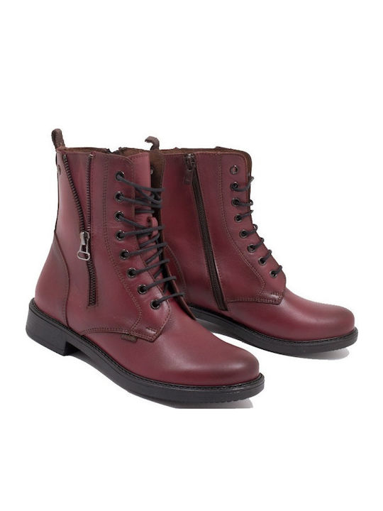 Leather Women's Ankle Boots Burgundy