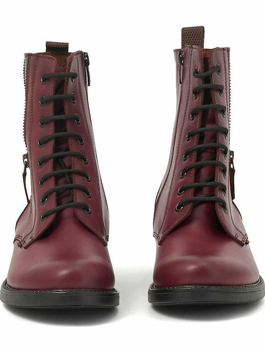 Leather Women's Ankle Boots Burgundy
