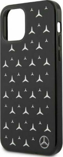 Mercedes-Benz Silver Stars Pattern Umschlag Rückseite Kunststoff Schwarz (iPhone 12 Pro Max)
