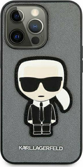 Karl Lagerfeld Saffiano Ikonik Karl`s Patch Back Cover Plastic / Fabric Silver (iPhone 13 Pro)