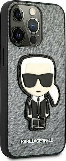 Karl Lagerfeld Saffiano Ikonik Karl`s Patch Back Cover Plastic / Fabric Silver (iPhone 13 Pro)