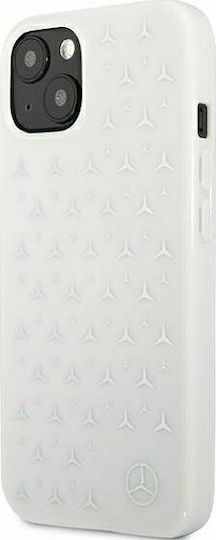 Mercedes-Benz Silver Stars Pattern Umschlag Rückseite Kunststoff Weiß (iPhone 13 Mini)