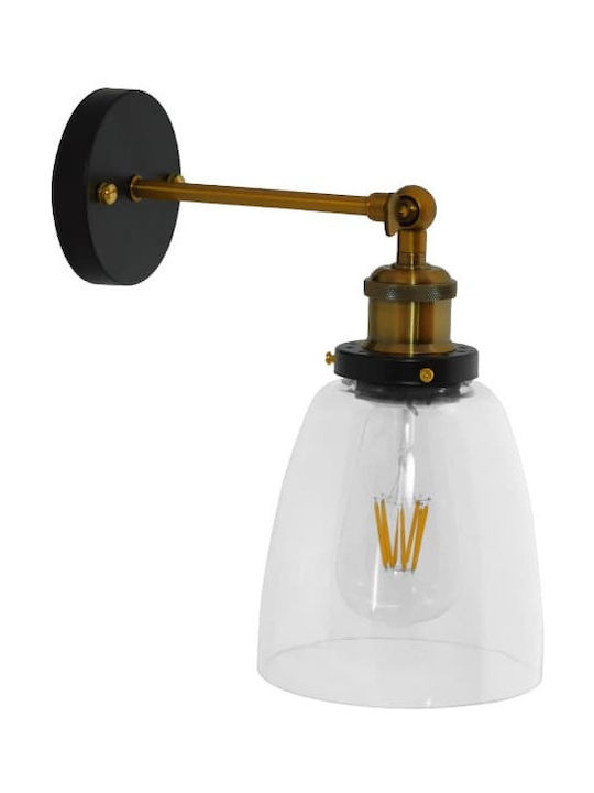 GloboStar Crucible Vintage Φωτιστικό Τοίχου με Ντουί E27 Χρυσό 25.5x14x29.5εκ.