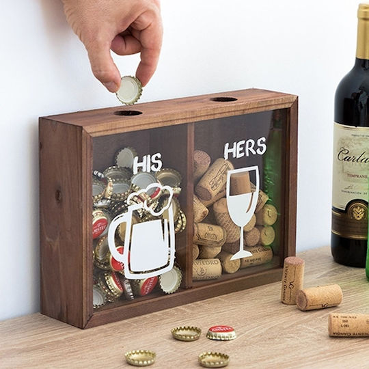 Out of the Blue His & Hers Drinking Accessories Wooden Storage Box Beer And Wine Caps 71/3191