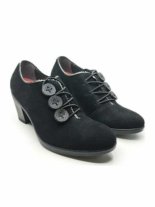 4318 Wildleder Damen Oxford-Stiefeletten mit mittlerem Absatz Schwarz