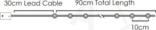 10 Lights LED 0.9m. Warm White Battery in String 1pcs