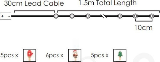 16 Lights LED 1.50m. Warm White Battery in String 1pcs