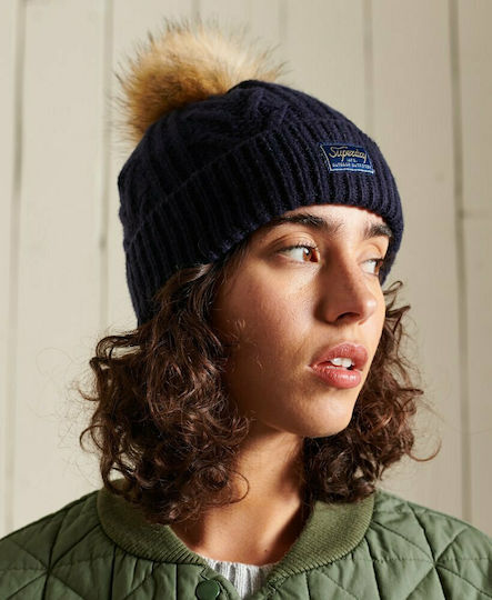 Cable Lux Pom Pom Beanie Beanie Knitted in Blue color