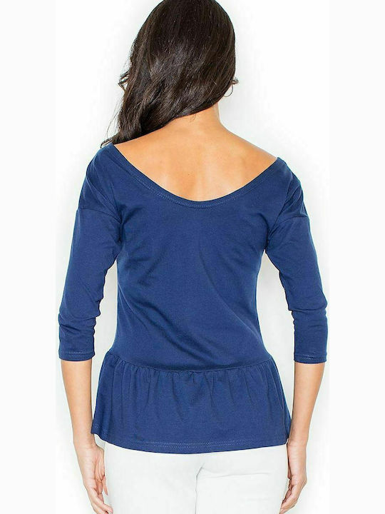 Figl 233 Women's Blouse Cotton Long Sleeve Navy Blue 44524