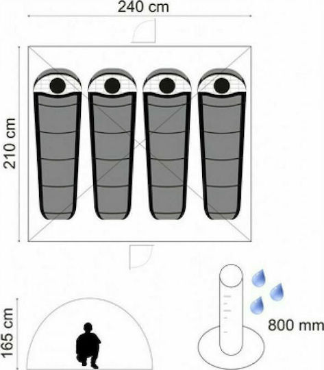 Panda Trend II Summer Camping Igloo Tent Blue with Double Cloth for 4 People 240x210x170cm