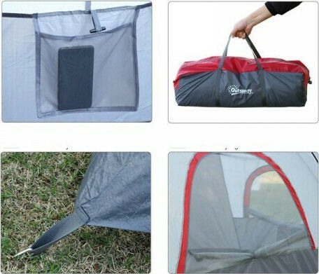 Outsunny Σκηνή Camping Τούνελ Γκρι 4 Εποχών για 6 Άτομα 455x230x180εκ.