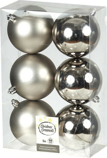 Hanging Ball Ornament Ornament Plastic Silver 8cm Set 6pcs
