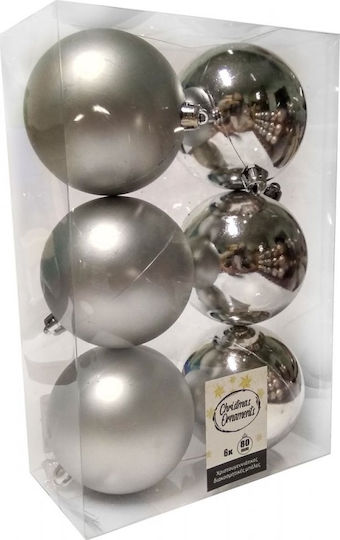 Hanging Ball Ornament Ornament Plastic Silver 8cm Set 6pcs