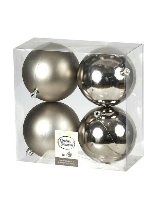 Hanging Ball Ornament Ornament Plastic Silver 10cm Set 4pcs