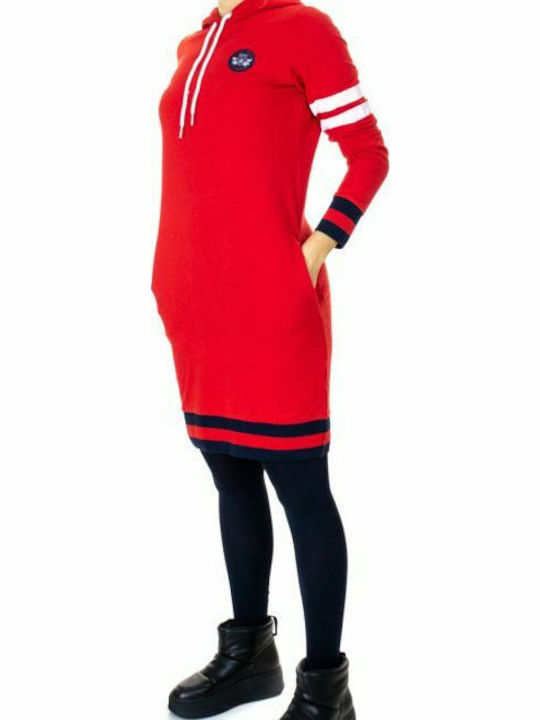 Heavy Tools Mini Dress with Hood Red