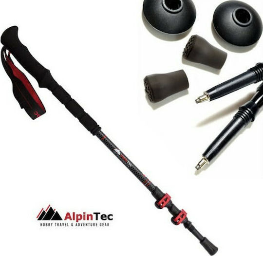 AlpinPro Pair of Telescopic Carbon Fiber Fast Lock Trekking Poles with 3 Sections Pindos Carbon Black 210gr